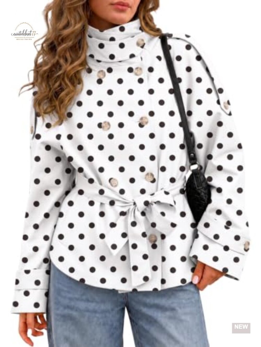 Double Breasted Short Trench Coat Tie Waist Stand Collar Loose Fit Fall